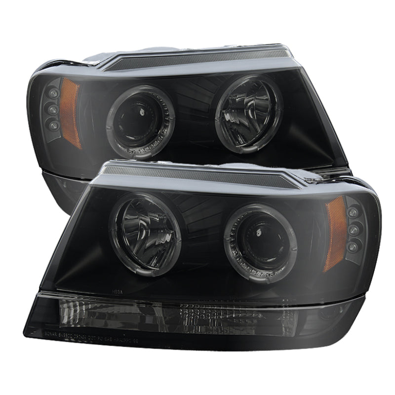 SPYDER 5078568 Spyder Jeep Grand Cherokee 99-04 Projector Headlights LED Halo LED Black Smoke PRO-YD-JGC99-HL-BSM