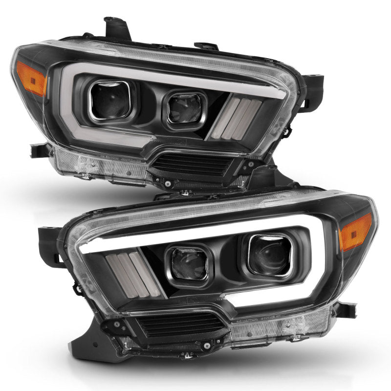 ANZO 111397 2016-2017 Toyota Tacoma Projector Headlights w/ Plank Style Switchback Black w/ Amber w/ DRL
