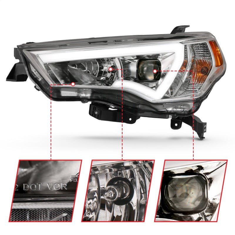 ANZO 111417 14-18 Toyota 4 Runner Plank Style Projector Headlights Chrome w/ Amber