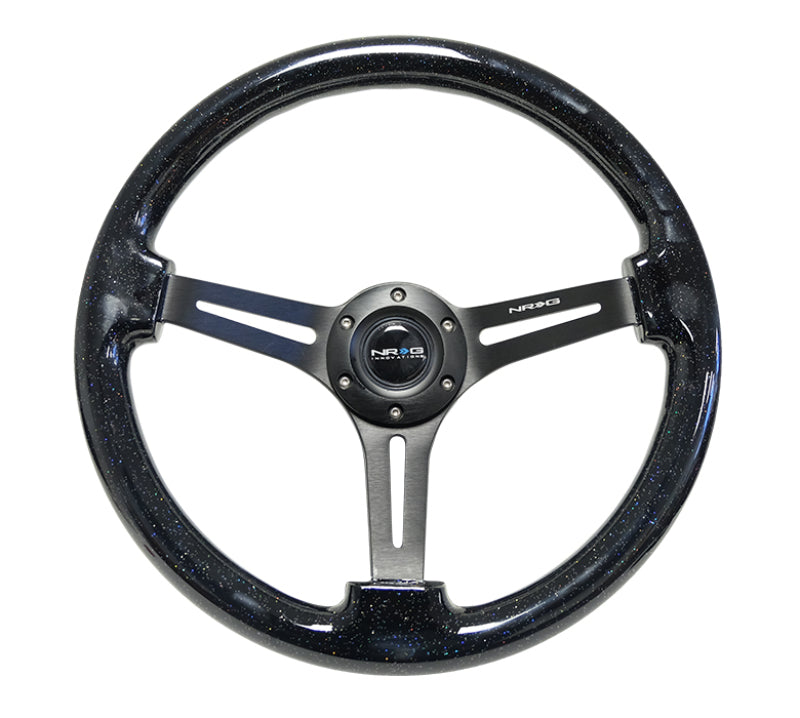 NRG RST-018BSB-BK Reinforced Steering Wheel (350mm / 3in. Deep) Black Multi Color Flake Wood w/ Black Matte Center