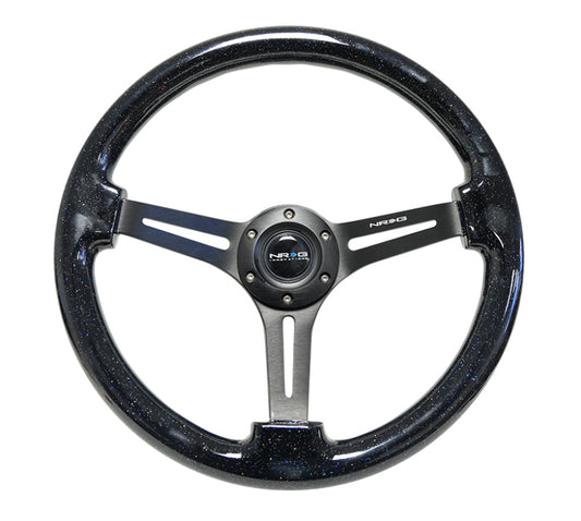 NRG RST-018BSB-BK Reinforced Steering Wheel (350mm / 3in. Deep) Black Multi Color Flake Wood w/ Black Matte Center