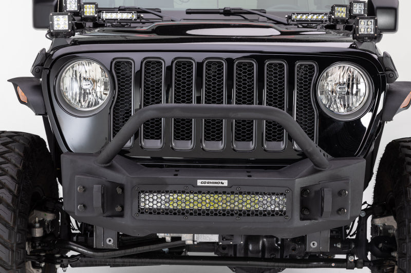 Go Rhino 331101T 07-20 Jeep Wrangler JL/JLU/JK/JKU/Gladiator JT Rockline Front Stubby Bumper w/ Overrider