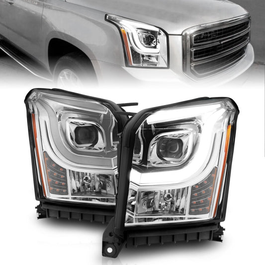 ANZO 111536 2015-2017 GMC Yukon XL Projector Headlights W Lightbar - Chrome/Amber
