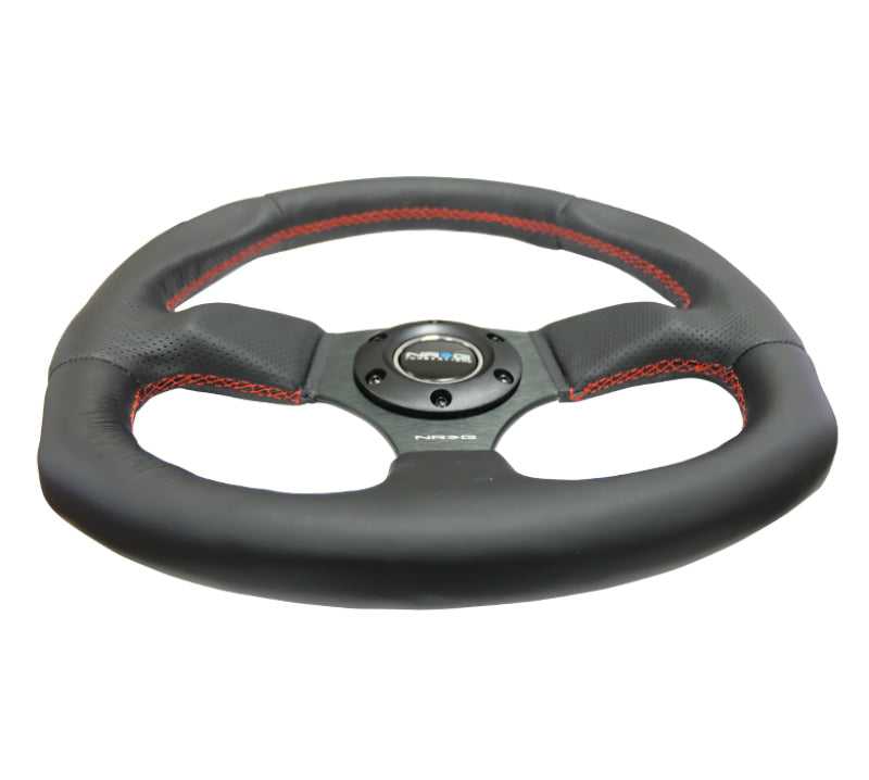 NRG RST-009R-RS Reinforced Steering Wheel (320mm Horizontal / 330mm Vertical) Leather w/Red Stitching