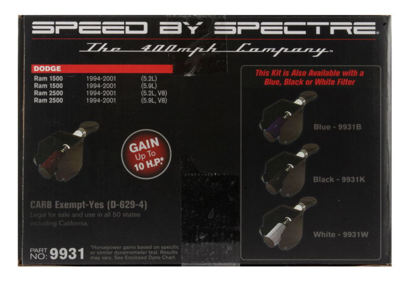 Spectre 9931 94-01 Dodge RAM 1500/2500 V8-5.2/5.9L F/I Air Intake Kit - Polished w/Red Filter