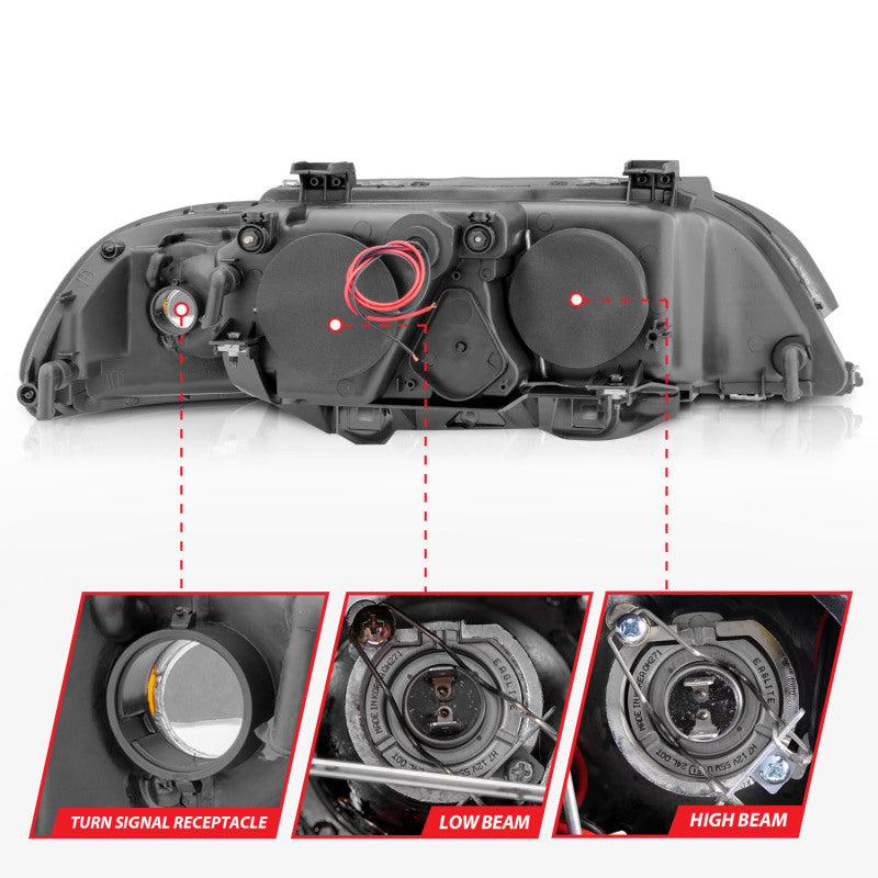 ANZO 121017 1997-2001 BMW 5 Series Projector Headlights w/ Halo Black