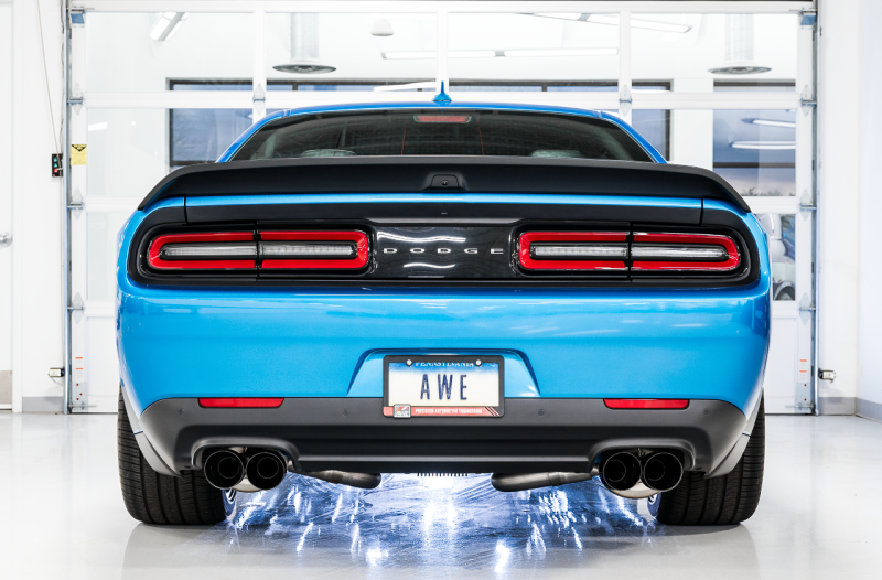 AWE Tuning 3020-43082 2015+ Dodge Challenger 6.4L/6.2L Non-Resonated Touring Edition Exhaust - Quad Black Tips