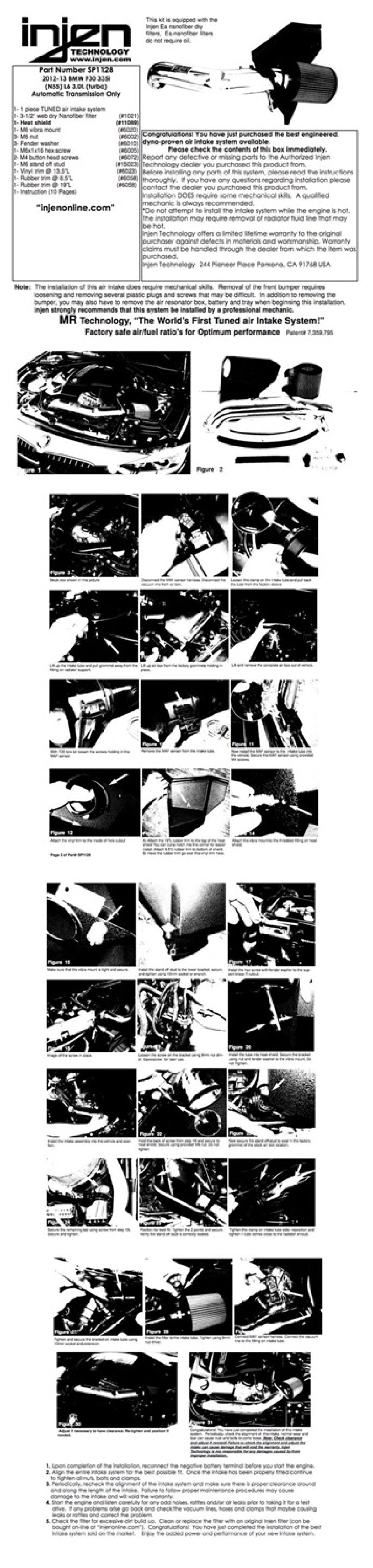 Injen SP1128WB 12-13 BMW 335i (N55) 3.0L L6 (turbo) AUTO TRANS ONLY Wrinkle Black Short RAM Intake w/ MR Tech