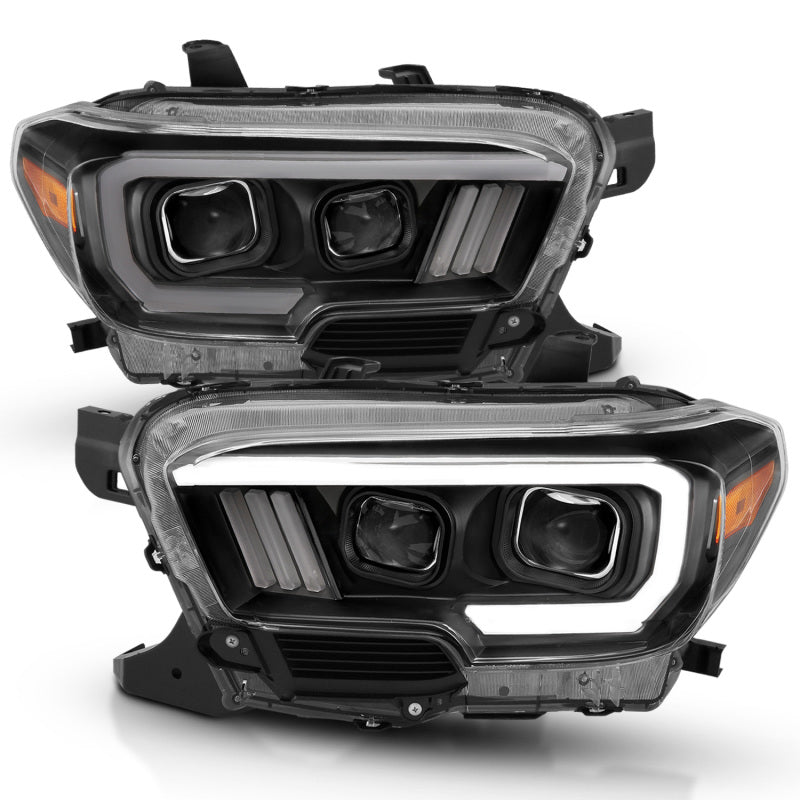 ANZO 111379 2016-2017 Toyota Tacoma Projector Headlights w/ Plank Style Design Black/Amber w/ DRL