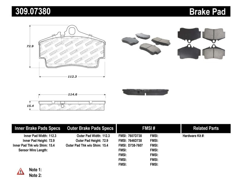 Stoptech 309.07380 StopTech Performance 97-04 Porsche Boxster / 00-08 Boxster S / 98-08 911 Rear Brake Pads