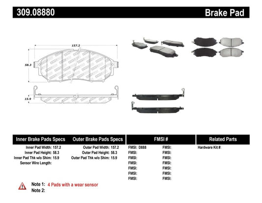 Stoptech 309.08880 StopTech Performance 06-08 350Z w/ Std Brakes / 06-08 Infiniti G35 Front Brake Pads
