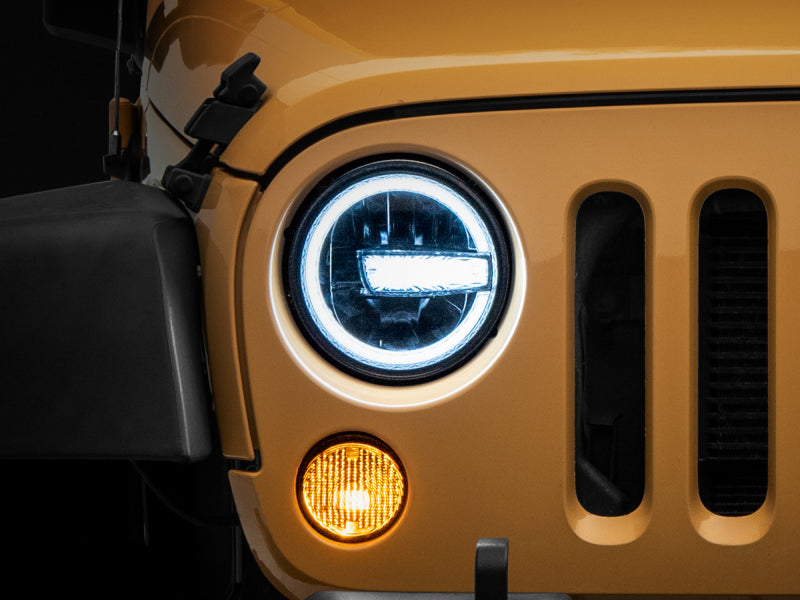 Raxiom J155018 97-18 Jeep Wrangler TJ/JK 7-Inch LED Headlights w/ Halos- Black Housing (Clear Lens)