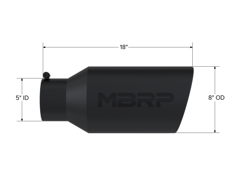 MBRP T5129BLK Universal Tip 8in OD Rolled End 5in Inlet 18in Length T304 - Black