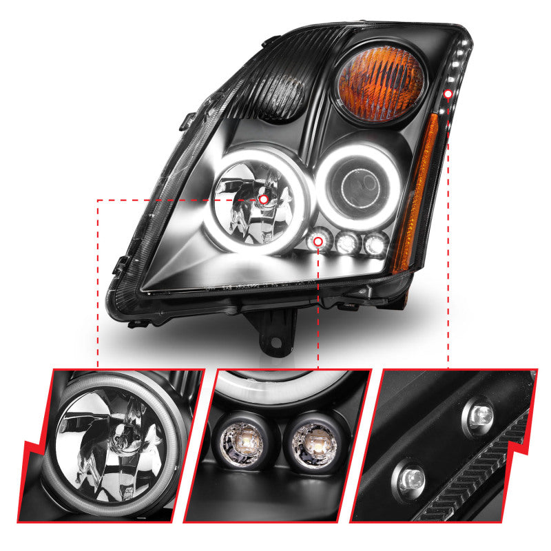 ANZO 121276 2007-2012 Nissan Sentra Projector Headlights Black