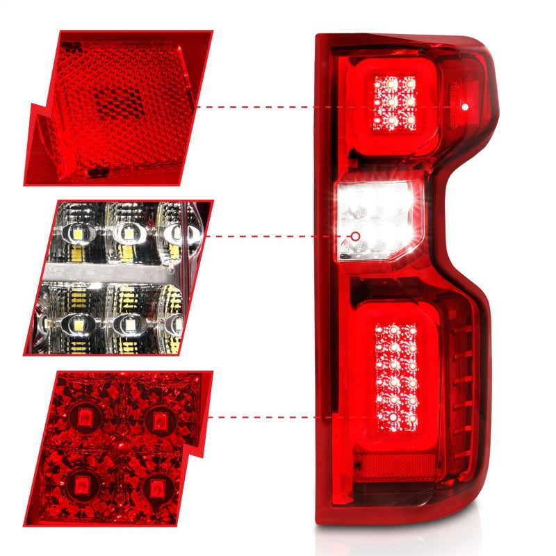 ANZO 311416 19-21 Chevy Silverado Full LED Taillights Chrome Housing Red/Clear Lens G2 (w/C light Bars)