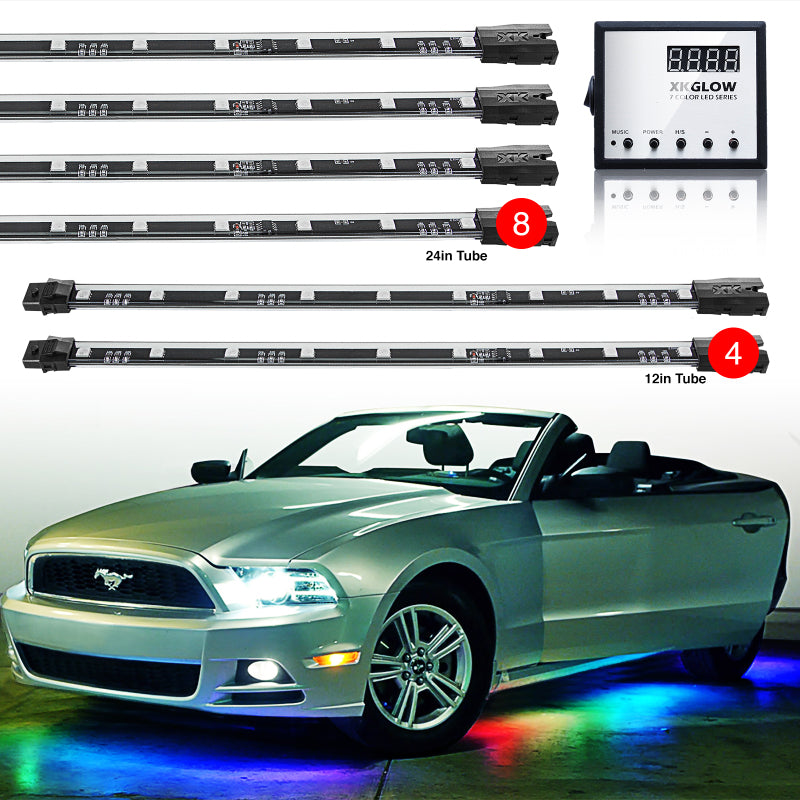 XKGLOW XK041007 XK Glow 3 Million Color LED Accent Light Car/Truck Kit 8x24In + 4x12In Tubes