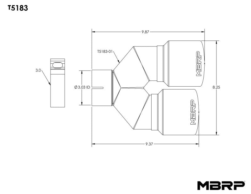 MBRP T5183 3in ID / Dual 4in OD Out Staggered L 9.37in / R 9.87in Single Wall T304 SS Univ Exhaust Tip
