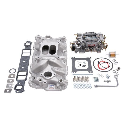 Edelbrock 2021 Manifold And Carb Kit Performer Eps Small Block Chevrolet 1957-1986 Natural Finish