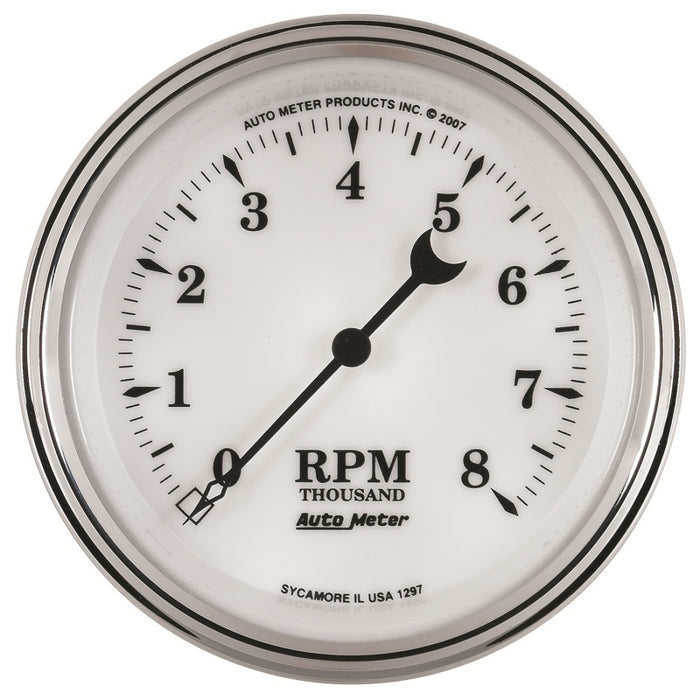 AutoMeter 1297 Gauge Tachometer 3-3/8in. 8K RPM In-Dash Old Tyme White II