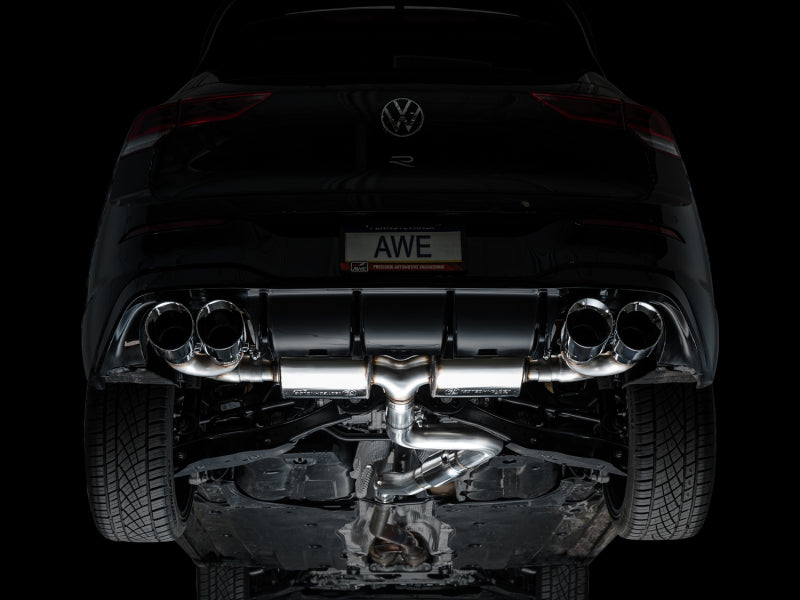 AWE Tuning 3015-42658 AWE MK8 Volkswagen Golf R 3in Touring Edition Quad Exhaust - Chrome Silver Tips