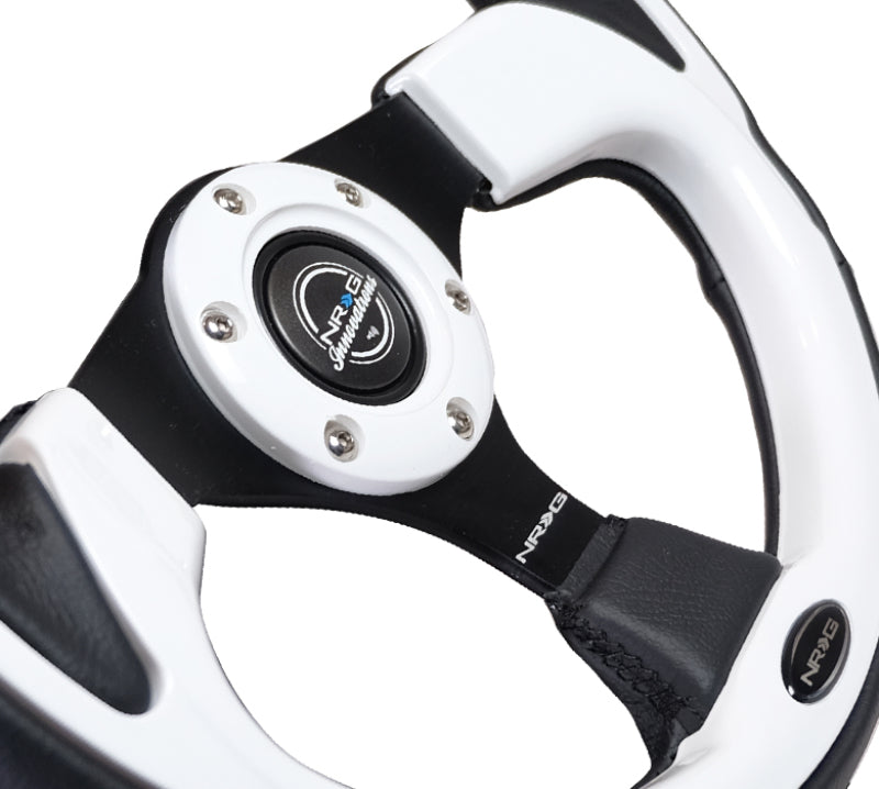 NRG RST-001WT Reinforced Steering Wheel (320mm) Blk w/White Trim & 4mm 3-Spoke