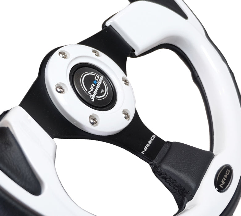 NRG RST-001WT Reinforced Steering Wheel (320mm) Blk w/White Trim & 4mm 3-Spoke