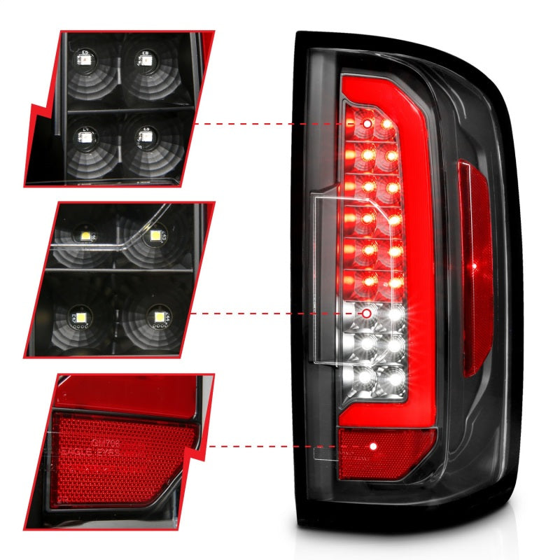 ANZO 311432 15-21 Chevrolet Colorado Full LED Tail Lights w/ Red Lightbar Black Housing Clear Lens