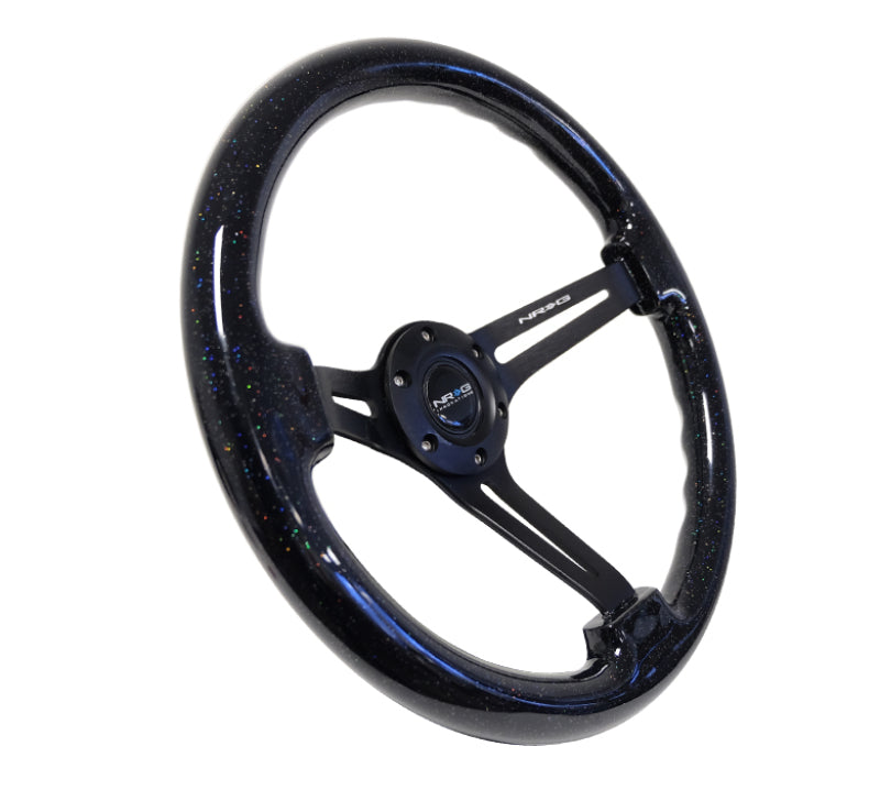 NRG RST-018BSB-BK Reinforced Steering Wheel (350mm / 3in. Deep) Black Multi Color Flake Wood w/ Black Matte Center