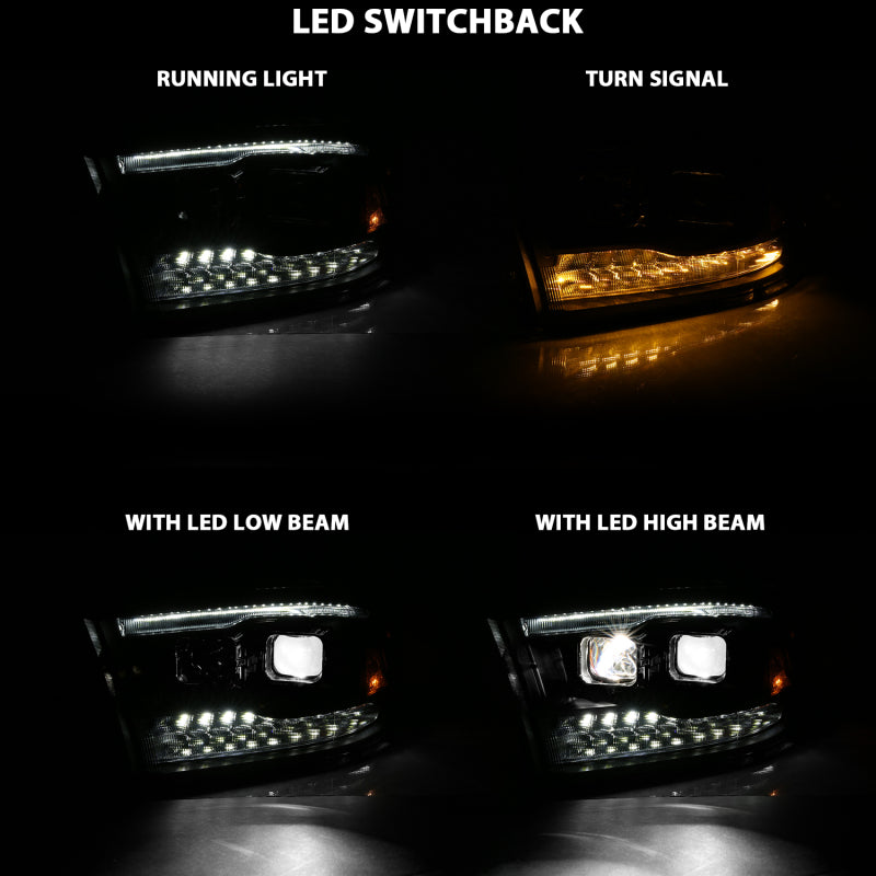 ANZO 111464 2009-2018 Dodge RAM 1500 Led Projector Plank Style Switchback H.L Halo Black Amber (OE Style)