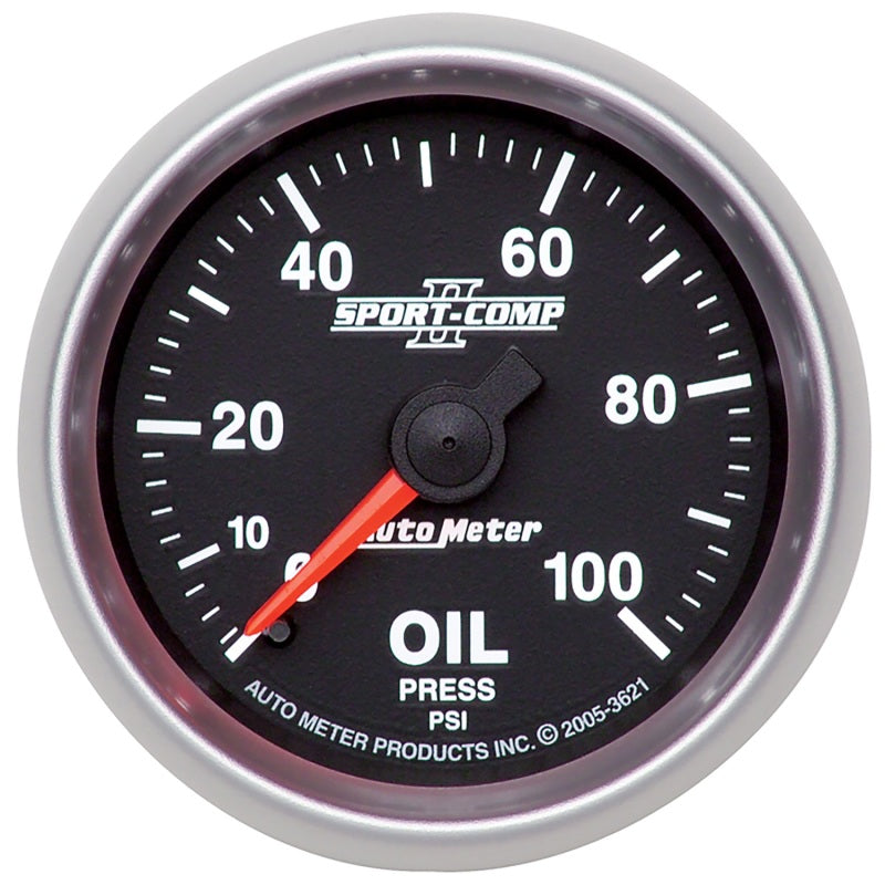 AutoMeter 3621 Autometer Sport-Comp II 52mm 0-100 PSI Mechanical Oil Pressure Gauge