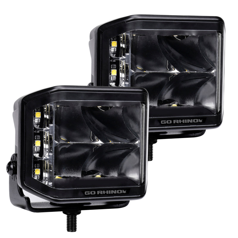 Go Rhino 750700321SCS Xplor Blackout Series Cube LED Sideline Spot Light Kit (Surface Mount) 4x3 - Blk (Pair)