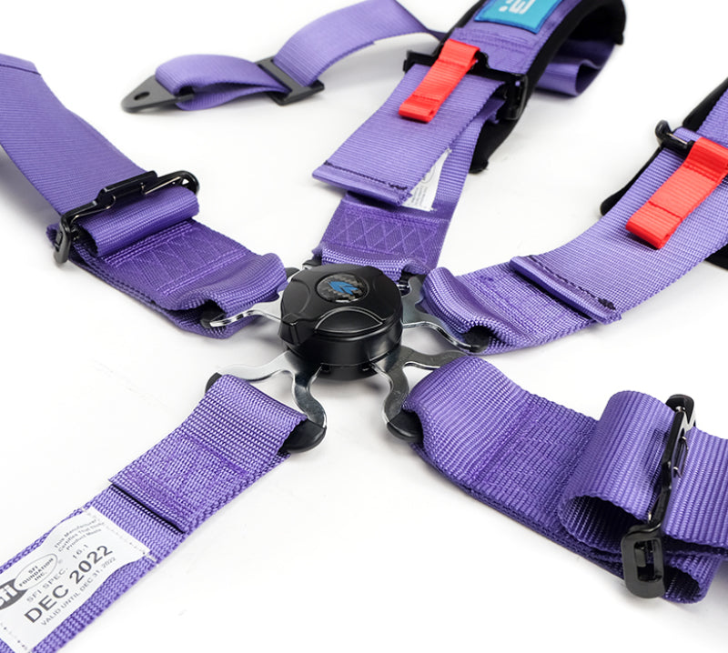 NRG SBH-B6PCPP SFI 16.1 5Pt 3 Inch Seat Belt Harness with Pads / Cam Lock - Purple