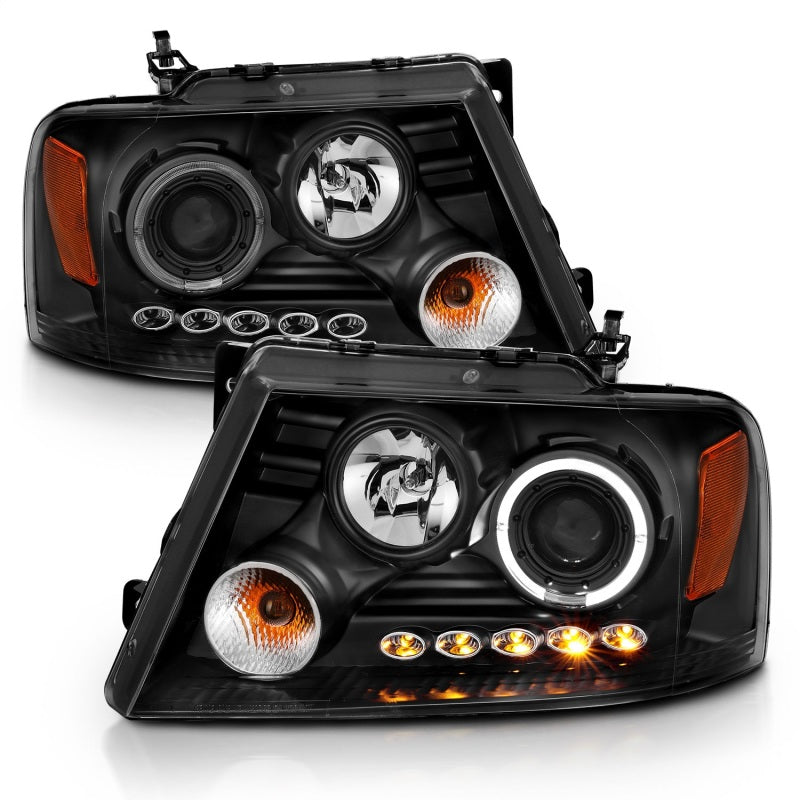 ANZO 111028 2004-2008 Ford F-150 Projector Headlights w/ Halo and LED Black