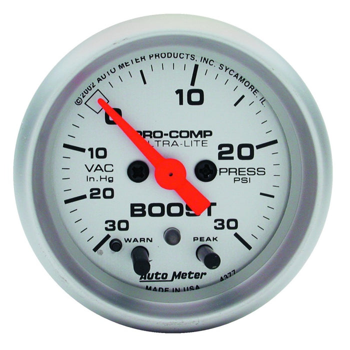 AutoMeter 4376 Autometer Ultra-Lite 52mm 15 PSI Electronic Boost Gauge w/ Peak & Warn