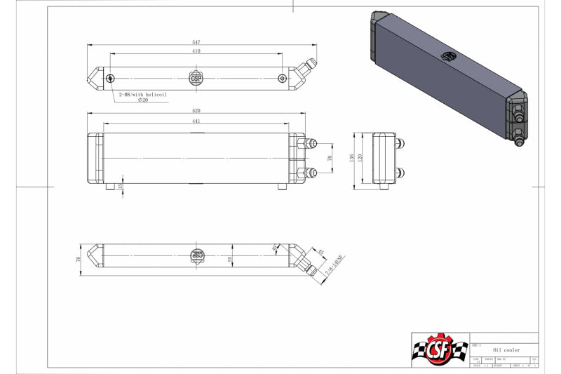 CSF 8066 Universal Dual-Pass Internal/External Oil Cooler - 22.0in L x 5.0in H x 2.25in W