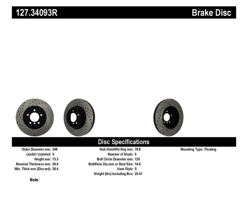 Stoptech 127.34093R StopTech 07-09 BMW 335 (E90/E92/E93) Slotted & Drilled Right Front Rotor