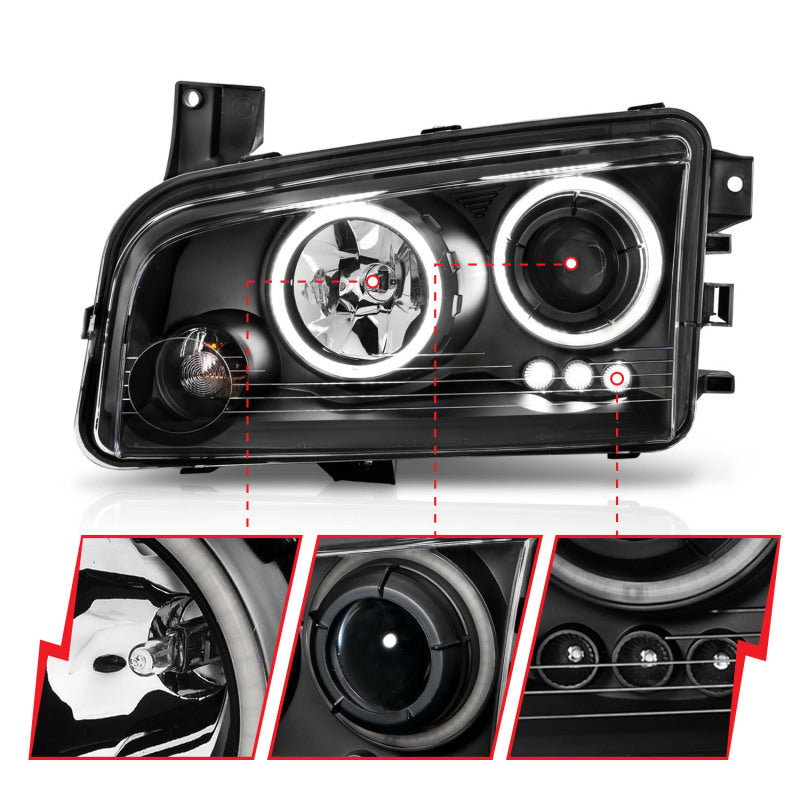 ANZO 121218 2006-2010 Dodge Charger Projector Headlights w/ Halo Chrome (CCFL)