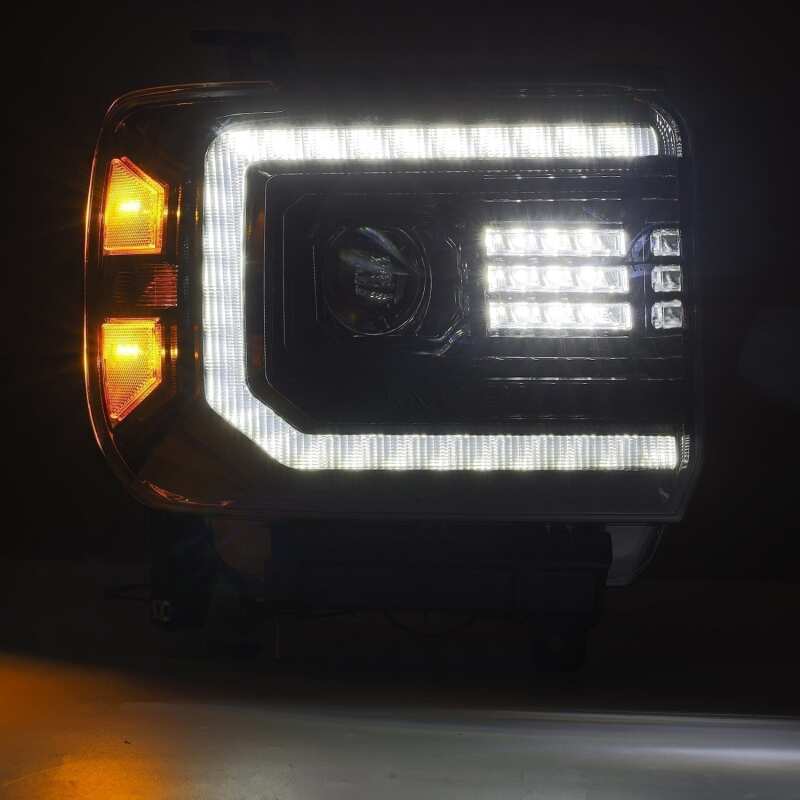 AlphaRex 880614 14-18 GMC Sierra LUXX LED Proj Headlights Plnk Style Alpha Blk w/Activ Light/Seq Signal/DRL
