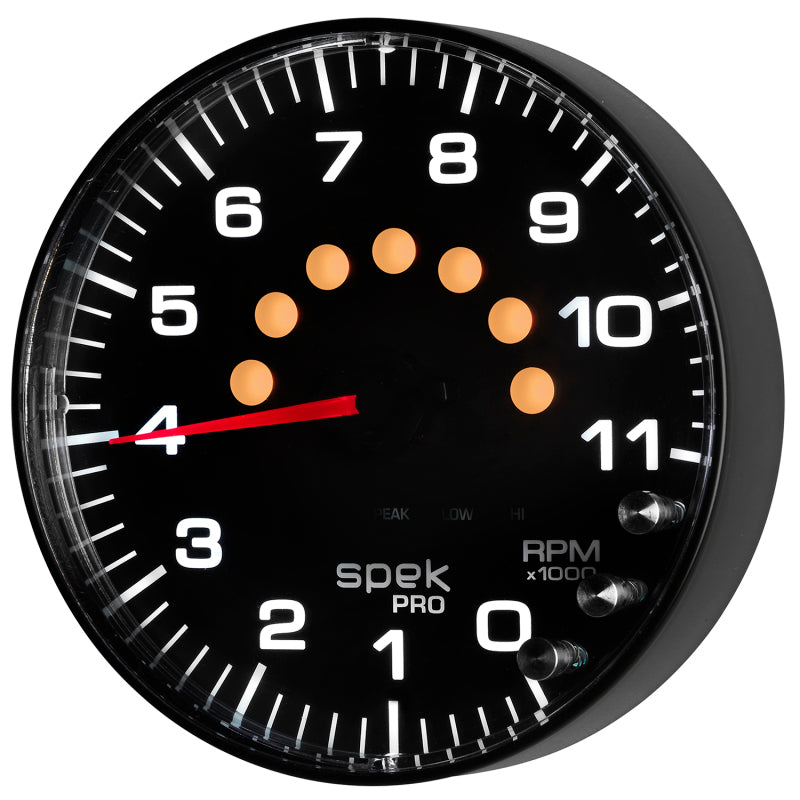 AutoMeter P239328 Autometer Spek-Pro Gauge Tachometer 5in 11K Rpm W/Shift Light & Peak Mem Black/Black