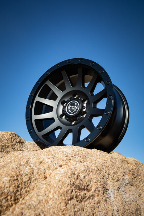 ICON 2018908350DB Compression 18x9 6x5.5 0mm Offset 5in BS 106.1mm Bore Double Black Wheel