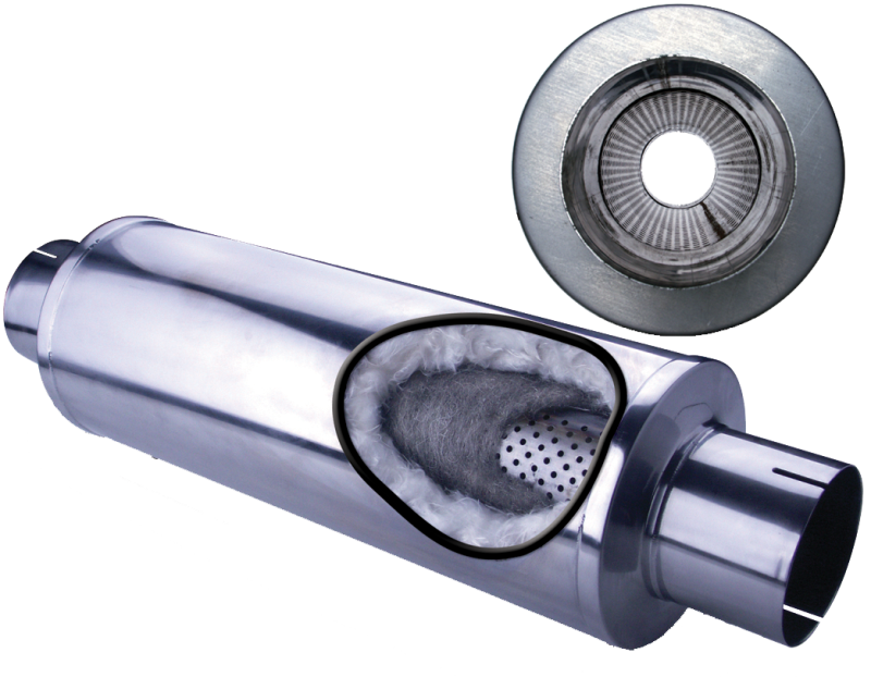 Diamond Eye Performance 560033 Diamond Eye MFLR 5inID SGL IN/SGL OUT 7inDIA X 24in BODY 30in LENGTH LOUVERED SLOTTED ENDS 409 SS