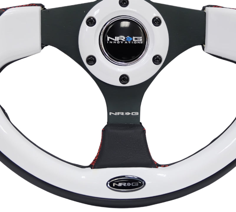 NRG RST-001WT Reinforced Steering Wheel (320mm) Blk w/White Trim & 4mm 3-Spoke