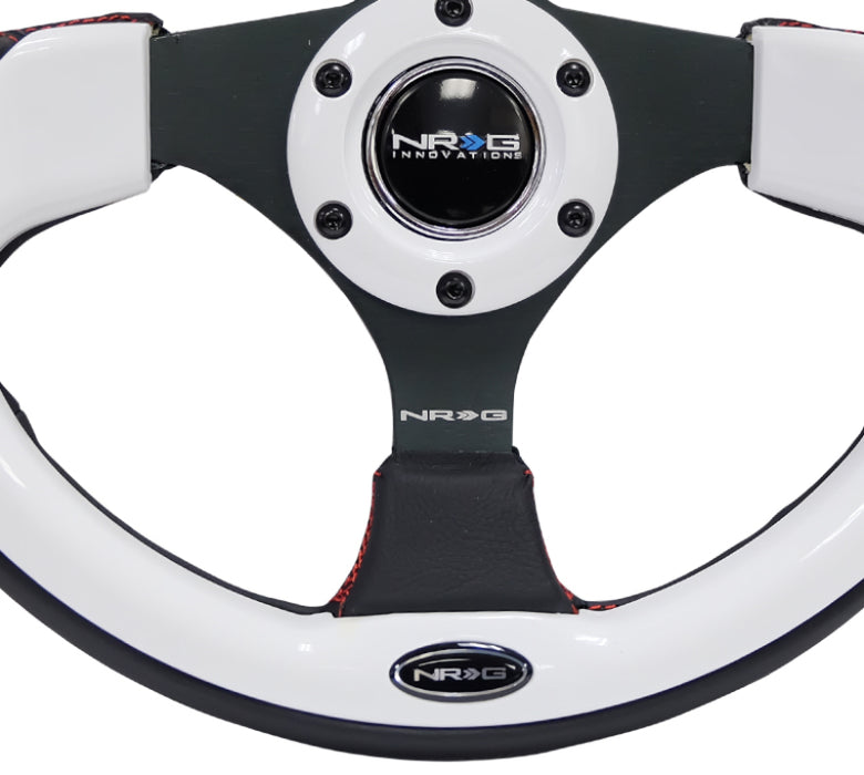 NRG RST-001WT Reinforced Steering Wheel (320mm) Blk w/White Trim & 4mm 3-Spoke