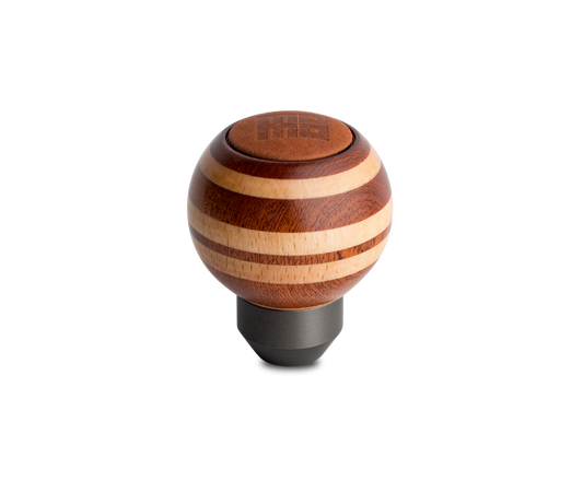 MOMO TARMAG Momo Targa Heritage Shift Knob - Round Wood, Layered Mahogany and Beechwood, Leather Insert Top