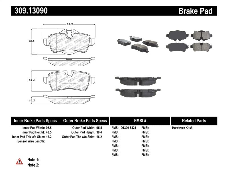 Stoptech 309.13090 StopTech Performance 07-09 Mini Cooper/Cooper S Rear Brake Pads