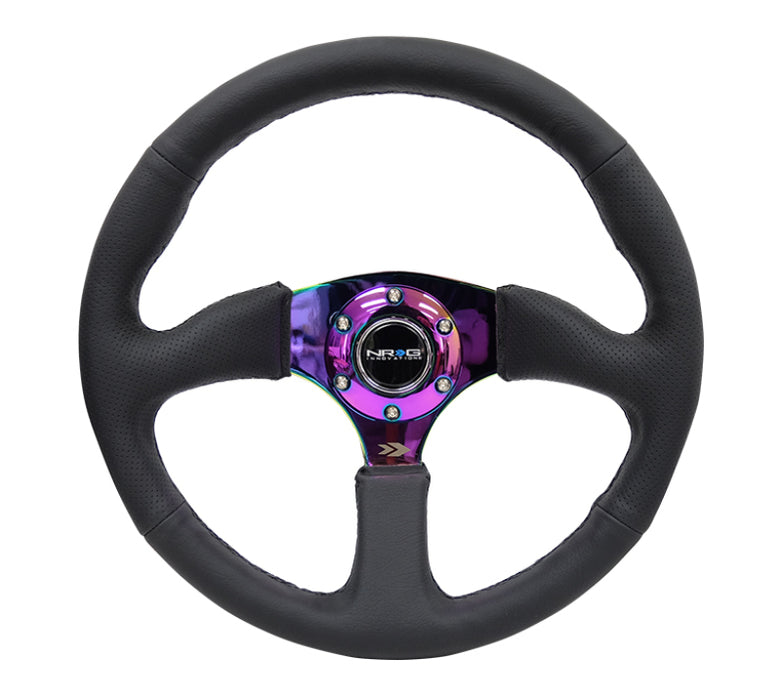 NRG RST-023MC-R Reinforced Steering Wheel (350mm / 2.5in. Deep) Leather Race Comfort Grip w/4mm Neochrome Spokes