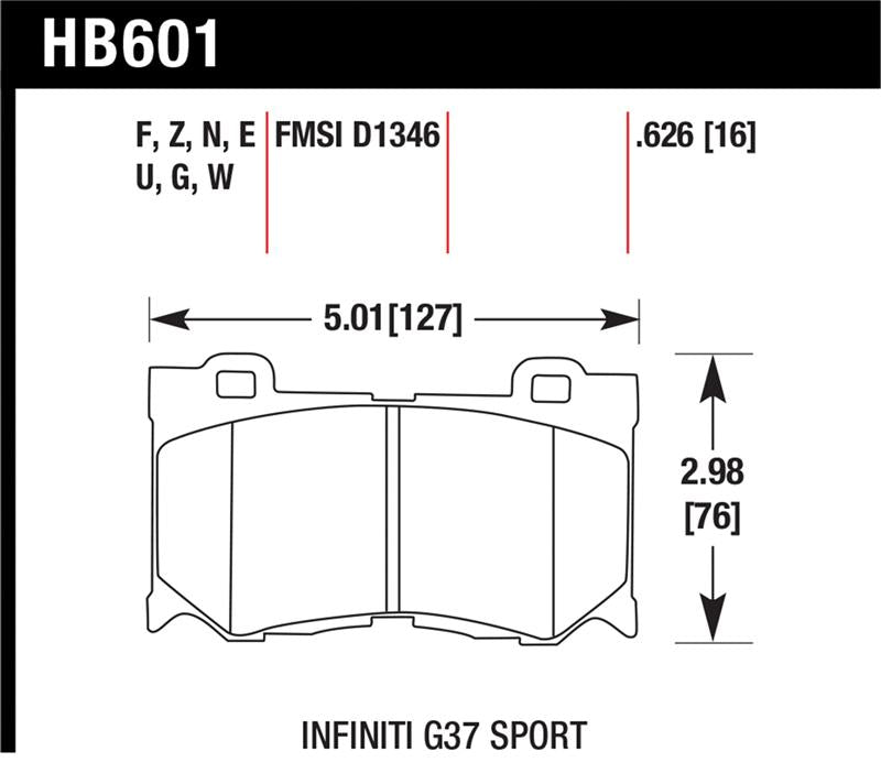 Hawk Performance HB601Z.626 Hawk Infiniti G37 Sport Performance Ceramic Street Front Brake Pads
