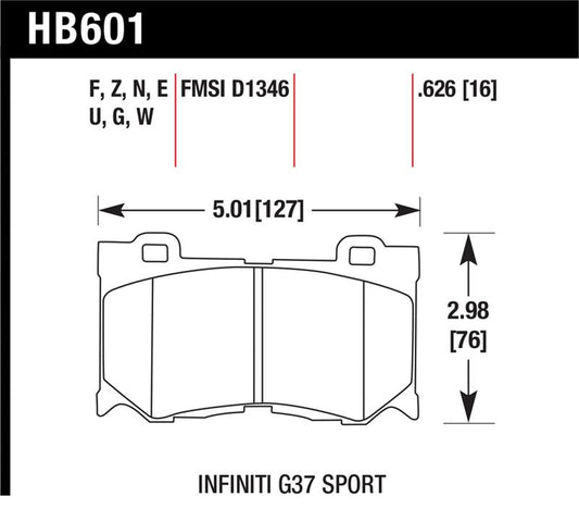 Hawk Performance HB601Z.626 Hawk Infiniti G37 Sport Performance Ceramic Street Front Brake Pads