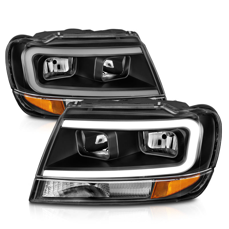ANZO 111537 99-04 Jeep Grand Cherokee Crystal Headlights - w/ Light Bar Black Housing