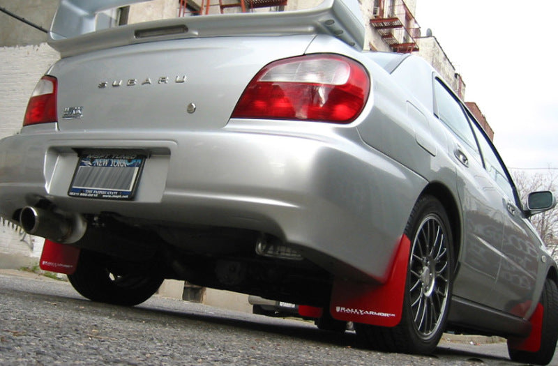Rally Armor MF1-UR-RD/WH 02-07 Subaru WRX/STI/RS/2.5i (Wagons Req. Mod.) Red UR Mud Flap w/White Logo